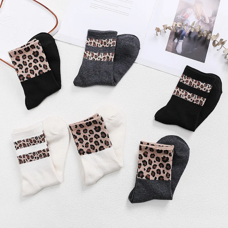 Ženy Pruhované Ponožky leopard Ponožky Jeseň Zima Štýl Vianočné Zimné Ponožky Pre Ženy, Ženské Zábavné Ponožka 1pair=2ks ms24