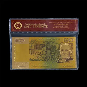 $50 AUD Replika Banka Poznámka Zlato Vrstvený Austrálsky Účty v Pekné Farby Pôvodnej Veľkosti NOVÉ